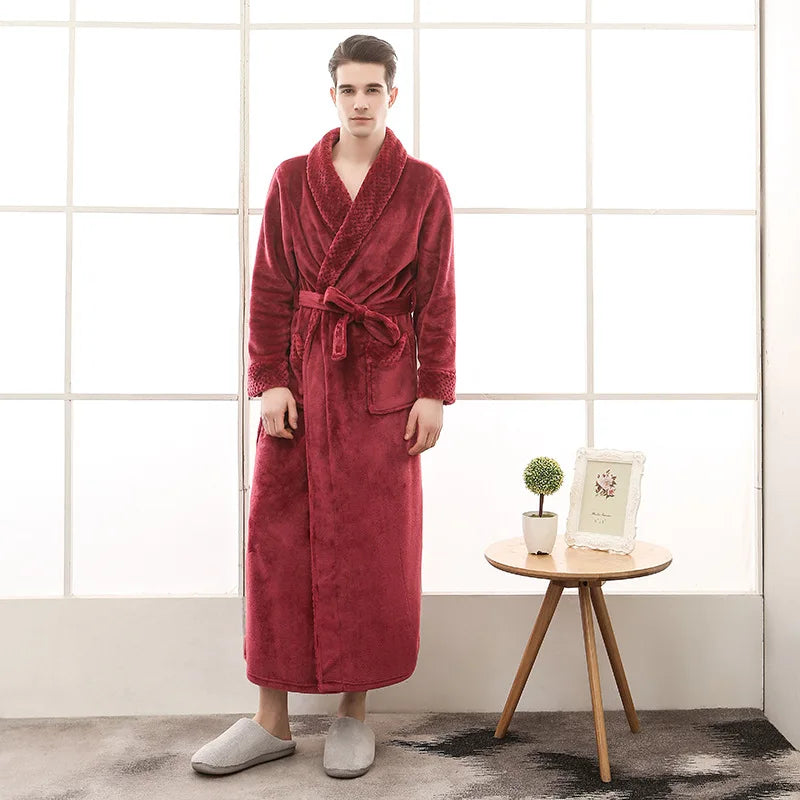 Peignoir_de_bain_100_polyester-manche_longue-epais-longueur_cheville-col_chale-absorbant-doux-moelleux-confortable-hiver-printemps-automne-bordeaux