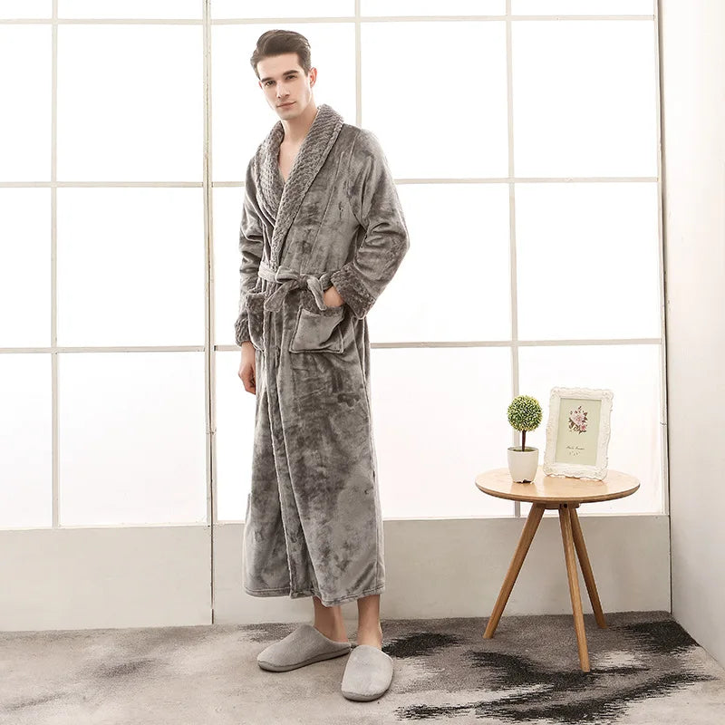 Peignoir_de_bain_100_polyester-manche_longue-epais-longueur_cheville-col_chale-absorbant-doux-moelleux-confortable-hiver-printemps-automne-gris