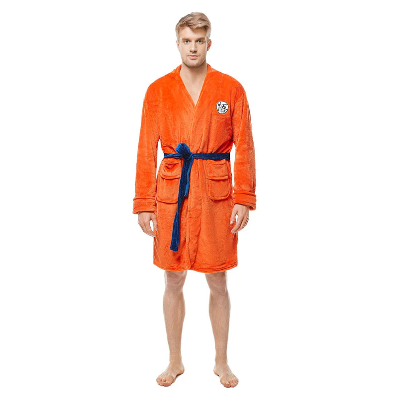 Peignoir_de_bain_16_ans_garcon-Polyester premium sans capuche-manche longue-épais-mi-cuisse-absorbant-moelleux-confortable-doux-col-châle-printemps-hiver-automne-orange-bleu
