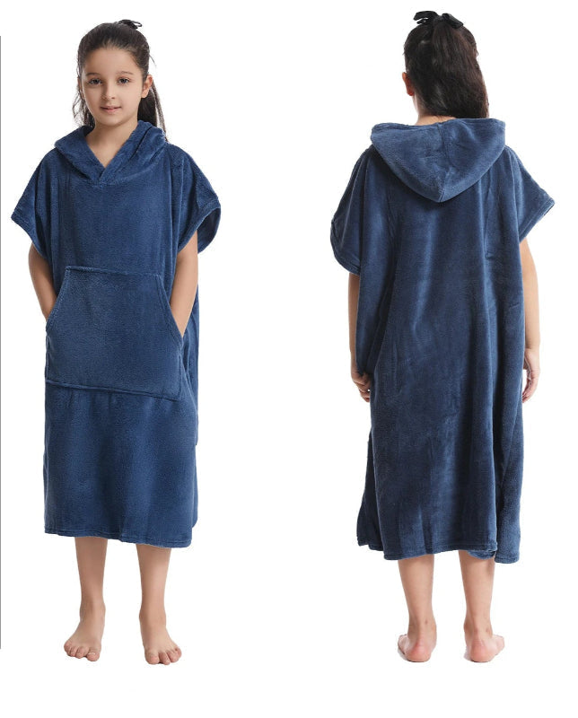 Peignoir_de_bain_4_ans_avec_capuche-polyester-sans manches-capuche-mi-mollet-doux-confortable-moelleux-absorbant-printemps-hiver-automne-éponge-bleu marine
