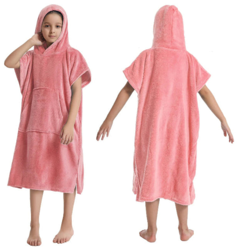 Peignoir_de_bain_4_ans_avec_capuche-polyester-sans manches-capuche-mi-mollet-doux-confortable-moelleux-absorbant-printemps-hiver-automne-éponge-rose