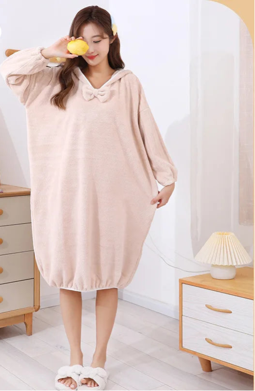 Peignoir_de_bain_adulte_fantaisie-polyester ultra-fin-manche longue-épaisseur normal-mi-mollet-capuche-éponge-doux-moelleux-confortable-absorbant-été-printemps-automne-hiver-beige
