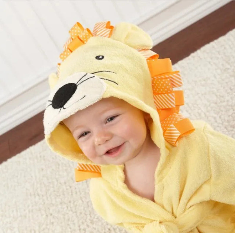 Peignoir_de_bain_bébé-avec_prénom-capuche_forme_animale-coton-polyester-absorbant-doux-confortable-moelleux-motif_uni-manche_longue-mi-genou-printemps-hiver-automne-blanc-jaune