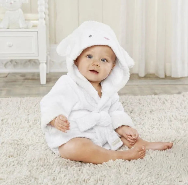 Peignoir_de_bain_bébé-avec_prénom-capuche_forme_animale-coton-polyester-absorbant-doux-confortable-moelleux-motif_uni-manche_longue-mi-genou-printemps-hiver-automne-blanc