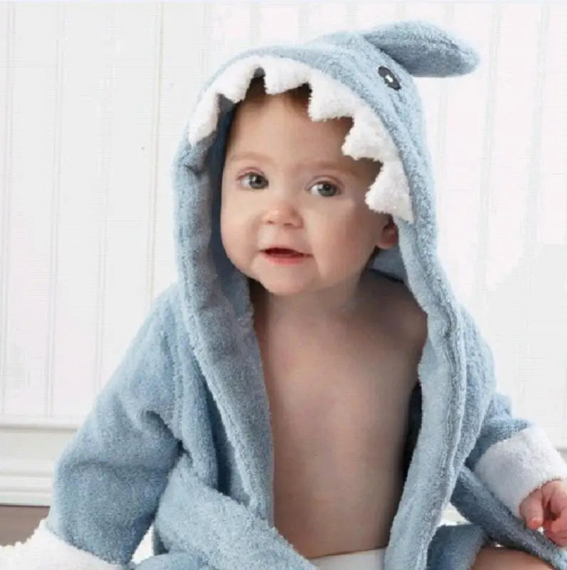 Peignoir_de_bain_bébé-avec_prénom-capuche_forme_animale-coton-polyester-absorbant-doux-confortable-moelleux-motif_uni-manche_longue-mi-genou-printemps-hiver-automne-bleu-blanc