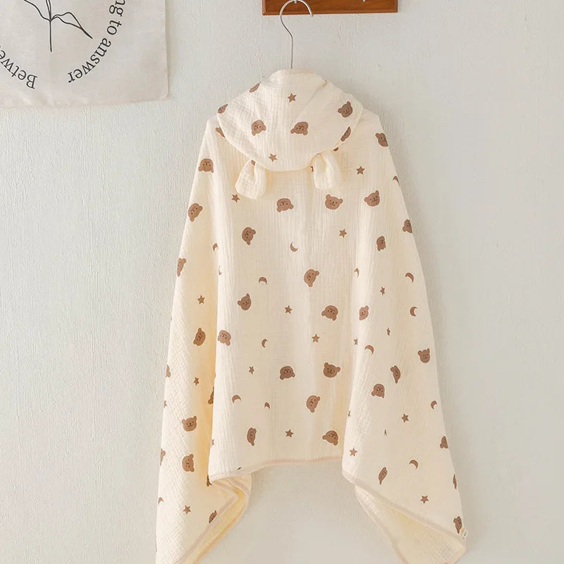 Peignoir_de_bain_bébé-coton_bio-pur_coton-capuche_forme_animale-motif_dessin_animé-doux-confortable-moelleux-absorbant-sans_manches-été-forme_rectangulaire-printemps-automne-hiver-marron-beige