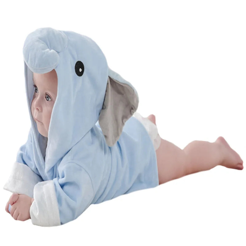 Peignoir_de_bain_bébé_serviette_éponge_polyester_coton_double_éponge_manche_longue_épais_coton_polyester_épais_double_éponge_capuche_hiver_forme_animale_printemps_automne_bleu