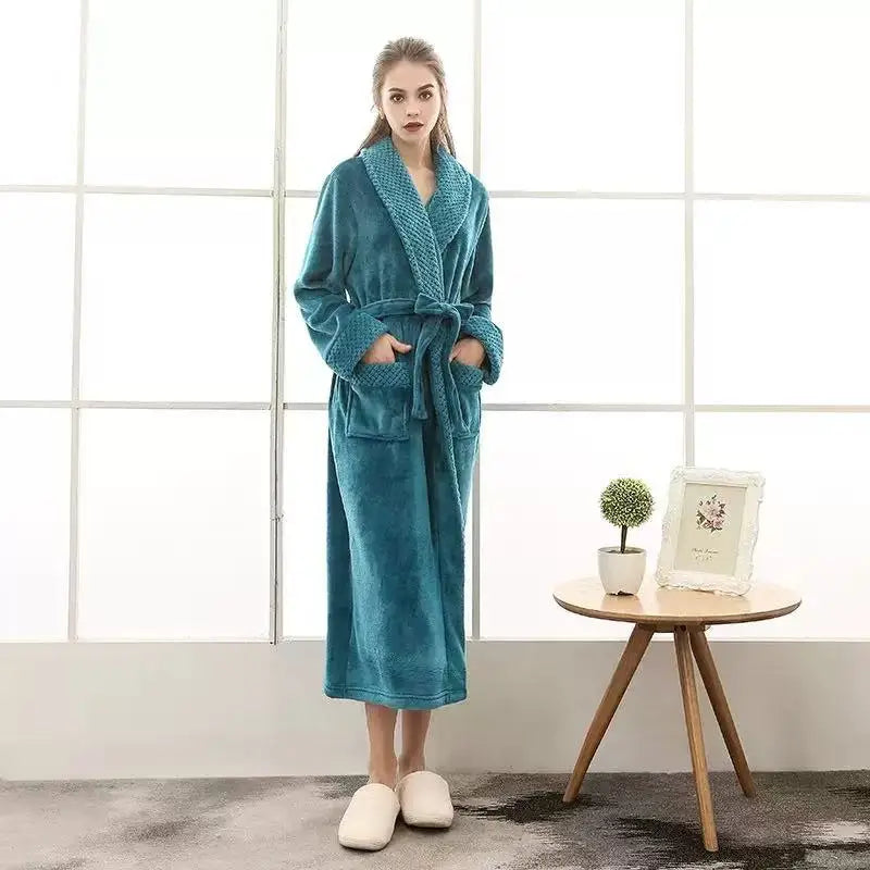 Peignoir_de_bain_brodé-flanelle-polyester-col-châle-rabattu-personnalisable-manche-longue-épais-mi-mollet-doux-absorbant-confortable-moelleux-hiver-printemps-automne-bleu