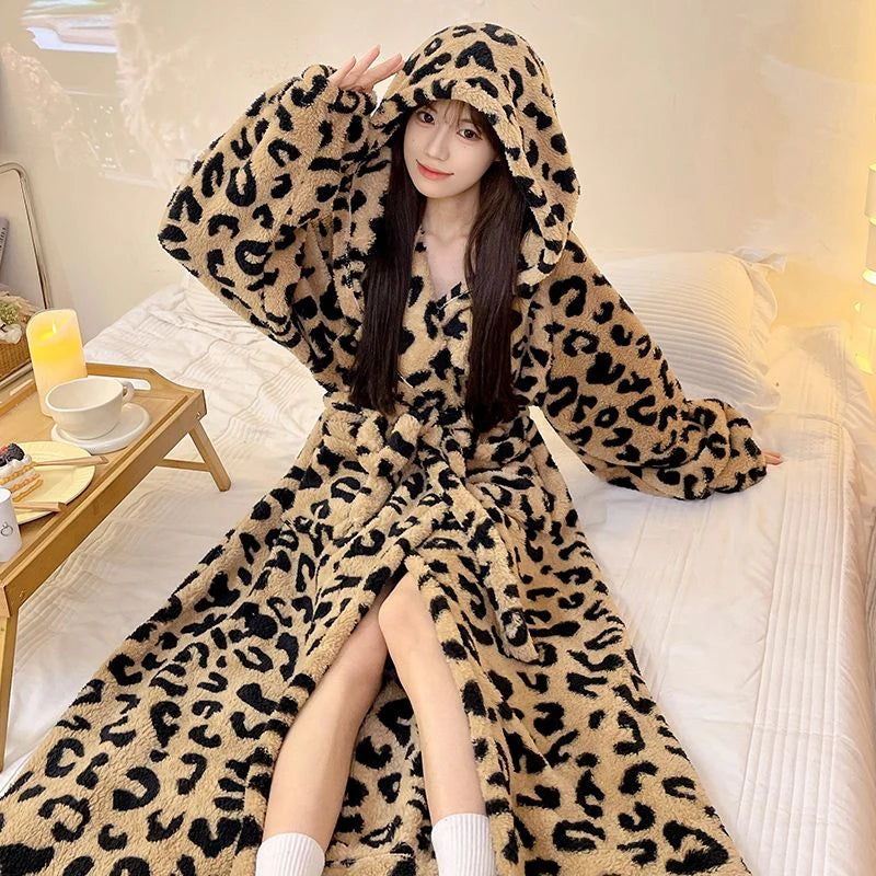 Peignoir_de_bain_chaud_femme-flanelle-tricoter-polyester-coton-motif-floral-géométrique-animale-manche-longue-épais-large-capuche-longueur-cheville-doux-confortable-moelleux-printemps-hiver-automne-noir-café