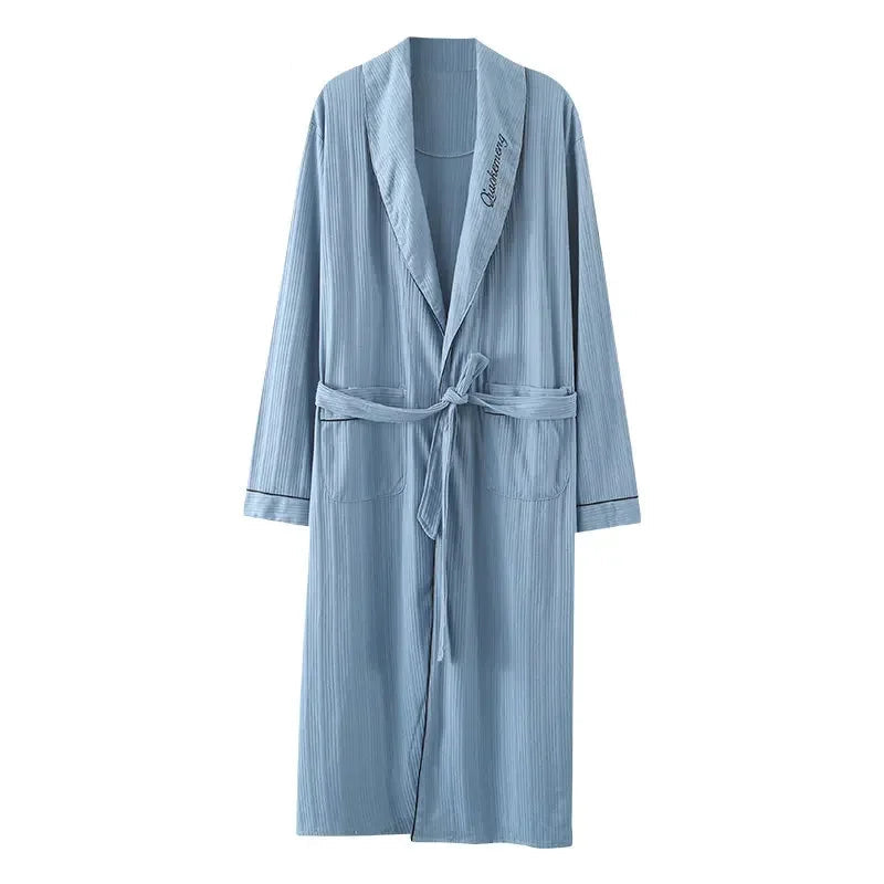 Peignoir de bain comique-coton-polyester-style-kimono-absorbant-moelleux-confortable-manche-longue-col-châle-mi-mollet-printemps-été-automne-bleu-gris
