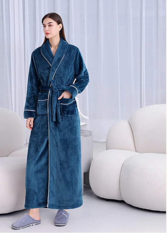 Peignoir_de_bain_coton_bio_femme-flanelle-coton-polyester-absorbant-doux-confortable-motif-uni-manche-longue-épais-longueur-cheville-hiver-automne-moelleux-printemps-bleu