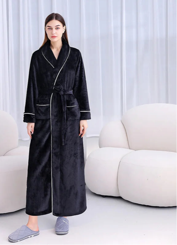 Peignoir_de_bain_coton_bio_femme-flanelle-coton-polyester-absorbant-doux-confortable-epais-motif-uni-manche-longue-epais-longueur-cheville-hiver-automne-moelleux-printemps-noir