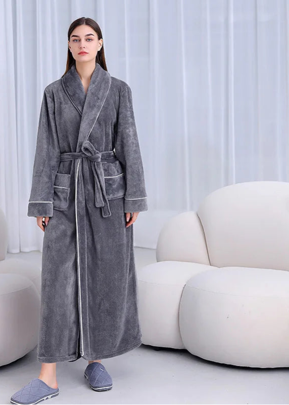 Peignoir_de_bain_coton_bio_femme-flanelle-coton-polyester-absorbant-doux-confortable-épais-motif-uni-moelleux-hiver-printemps-automne-gris