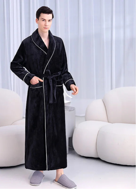 Peignoir_de_bain_coton_bio_femme-flanelle-coton-polyester-absorbant-doux-confortable-epais-motif-uni-moelleux-hiver-printemps-automne-noir