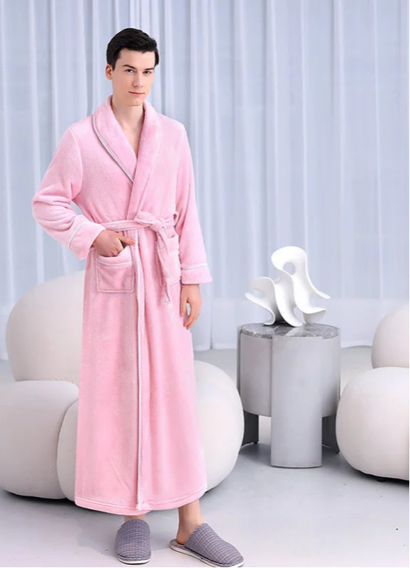 Peignoir_de_bain_coton_bio_femme-flanelle-coton-polyester-absorbant-doux-confortable-épais-motif-uni-moelleux-hiver-printemps-automne-rose