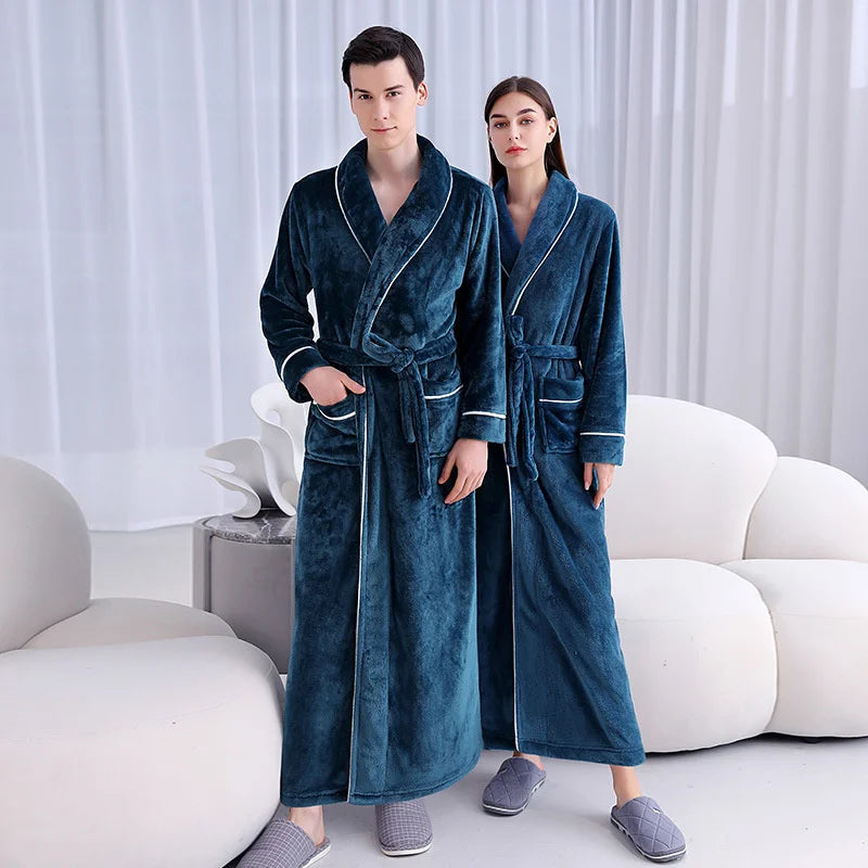 Peignoir_de_bain_coton_bio_femme-flanelle-coton-polyester-absorbant-doux-confortable-épais-motif-uni-moelleux-printemps-automne-hiver-bleu-marine