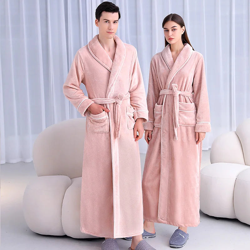 Peignoir_de_bain_coton_bio_femme-flanelle-coton-polyester-absorbant-doux-confortable-épais-motif-uni-moelleux-printemps-automne-hiver-rose