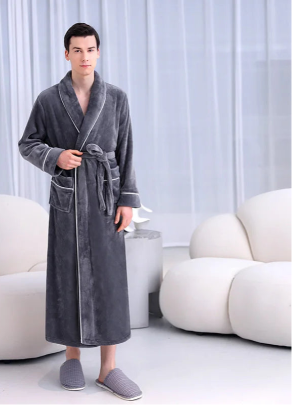 Peignoir_de_bain_coton_bio_femme-flanelle-coton-polyester-absorbant-doux-confortable-épais-motif-uni-moelleux-printemps-hiver-automne-gris