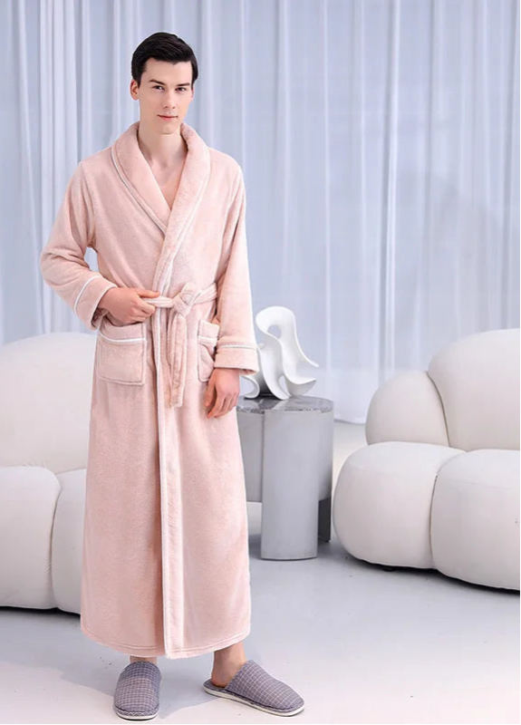 Peignoir_de_bain_coton_bio_femme-flanelle-coton-polyester-absorbant-doux-confortable-épais-motif-uni-moelleux-printemps-hiver-automne-rose