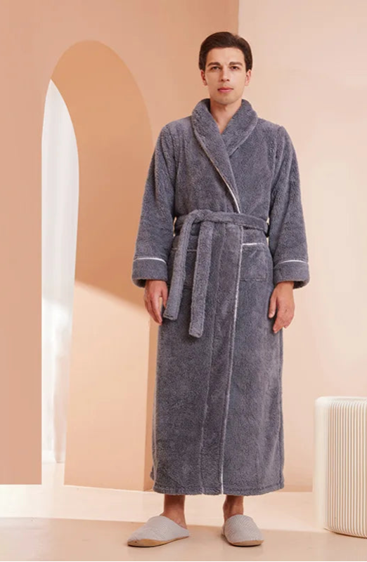 Peignoir_de_bain_coton_égyptien_homme-polyester-coton-col-châle-manche-longue-épais-longueur-cheville-confortable-doux-moelleux-absorbant-printemps-hiver-automne-gris