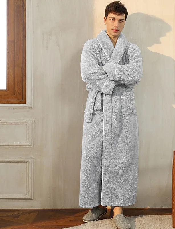 Peignoir_de_bain_coton_égyptien_homme-polyester-coton-col-châle-manche-longue-épais-longueur-cheville-confortable-doux-moelleux-hiver-absorbant-hiver-printemps-automne-gris