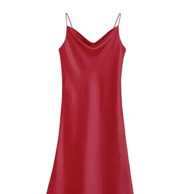 Peignoir de bain en viscose-satin-polyester-viscose-manche-longue-léger-mi-genou-col-V-absorbant-été-moelleux--confortable-printemps-rouge