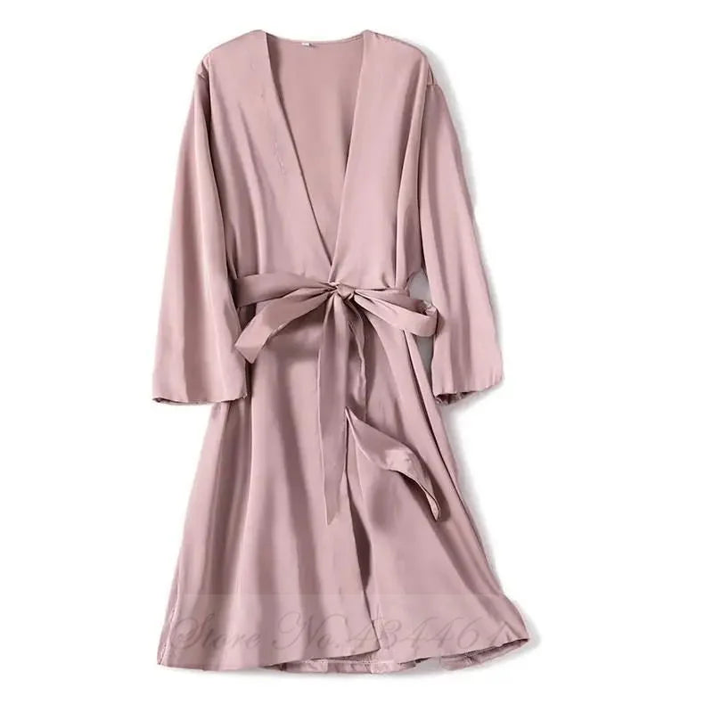 Peignoir_de_bain_en_viscose-satin-polyester-viscose-manche-longue-léger-mi-genou-col-V-absorbant-été-moelleux-confortable-printemps-marron