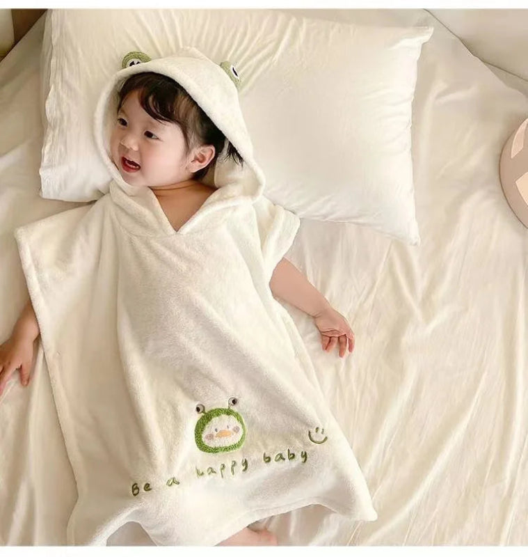 Peignoir de bain enfant 100 coton-coton-polyester-corail-capuche-motif-animal-manche-courte-doux-confortable-moelleux-hiver-printemps-automne-blanc-vert-marron