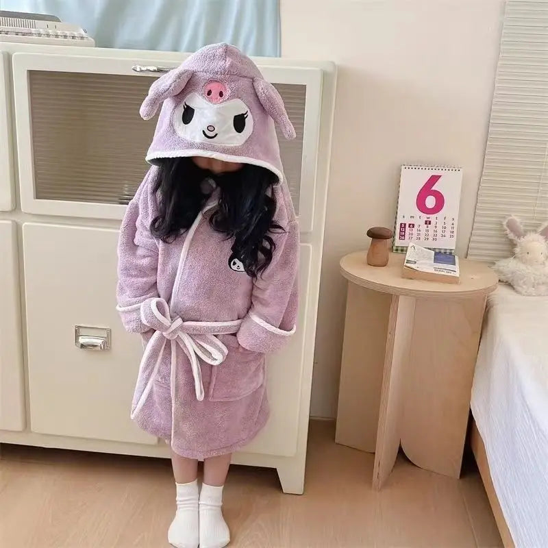 Peignoir_de_bain_enfant_chat_personnalisé-flanelle-coton-polyester-capuche-motif-animal-manche-longue-épais-mi-mollet-doux-confortable-moelleux-éponge-hiver-printemps-automne-violet-blanc