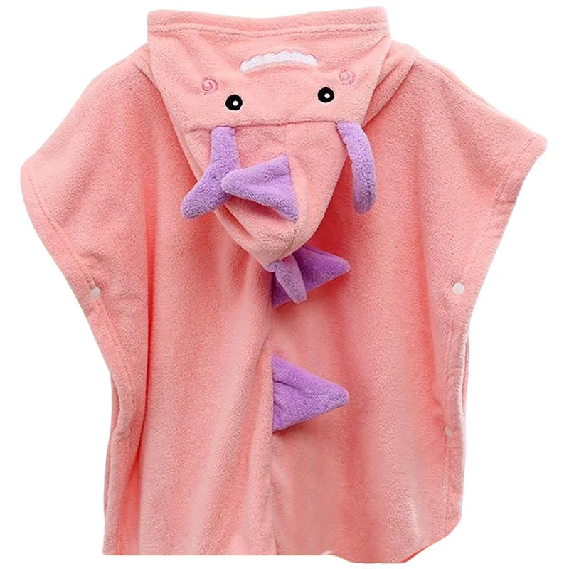 Peignoir_de_bain_enfant_dinosaure-capuche-motif-animal-sans-manche-forme-rectangulaire-doux-moelleux-confortable-printemps-automne-ete-rose