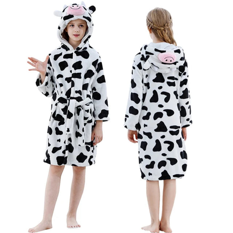 Peignoir de bain enfants 12 ans-polyester-motif-dessin-anime-capuche-forme-animale-doux-moelleux-confortable-printemps-hiver-capuche-automne-manche-longue-mi-genoux-blanc-noir-rose