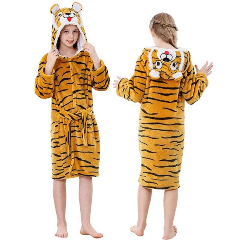 Peignoir de bain enfants 12 ans-polyester-motif-dessin-anime-capuche-forme-animale-doux-moelleux-confortable-printemps-hiver-capuche-automne-manche-longue-mi-genoux-jaune-noir