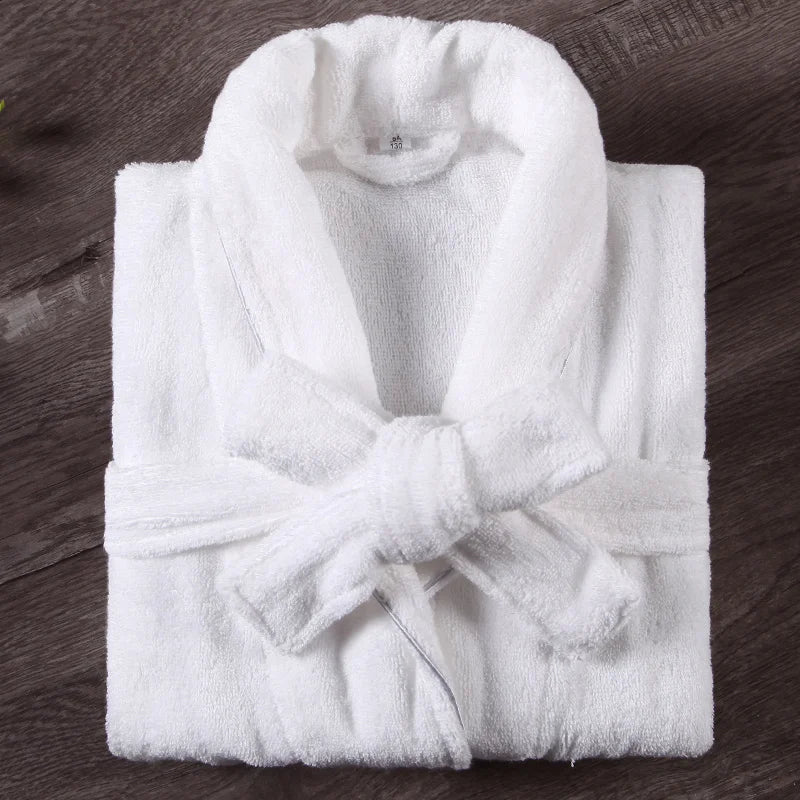 Peignoir de bain éponge ado fille-coton-eponge-moelleux-confortable-doux-epais-manche-longue-mi-mollet-blanc