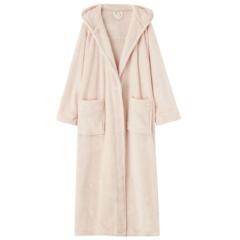 Peignoir de bain eponge homme avec capuche-coton-capuche-manche-longue-epais-longueur-cheville-moelleux-confortable-capuche-doux-absorbant-printemps-hiver-automne-beige