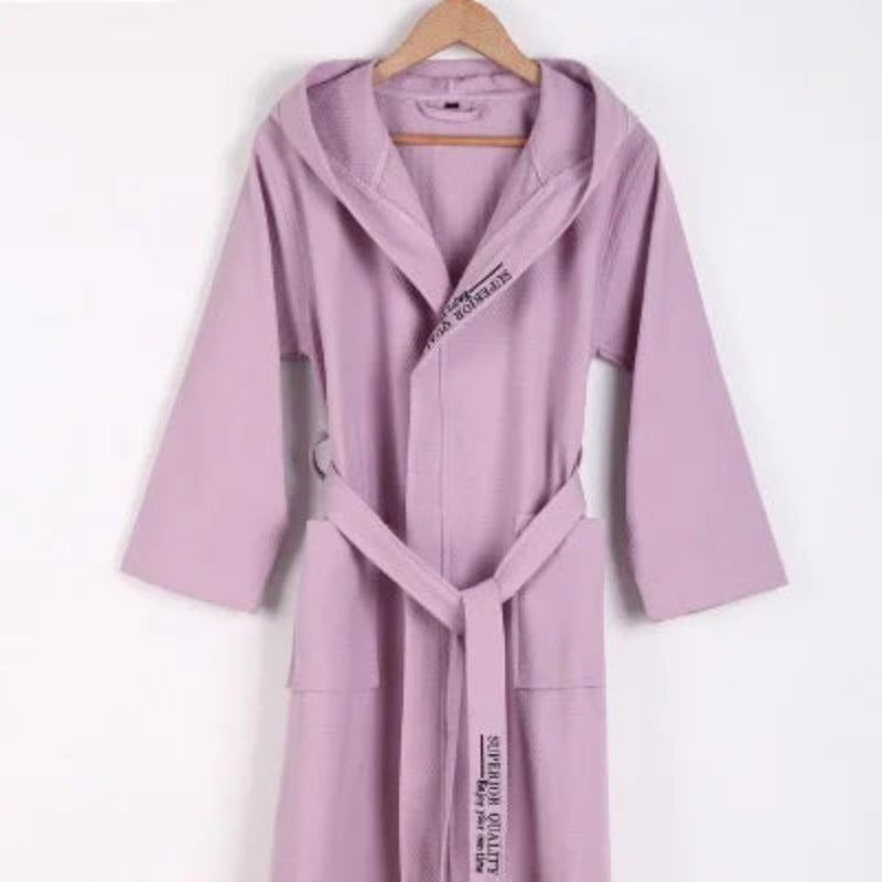 Peignoir_de_bain_femme_carre_blanc-coton-capuche-manche-longue-ete-mi-mollet-epaisseur-normal-moelleux-confortable-absorbant-hiver-printemps-automne-violet