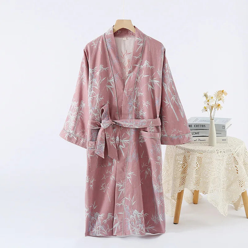 Peignoir de bain femme extra doux-coton-forme-kimono-manche-longue-epaisseur-normale-col-chale-moelleux-confortable-ete-absorbant-printemps-automne-bordeaux