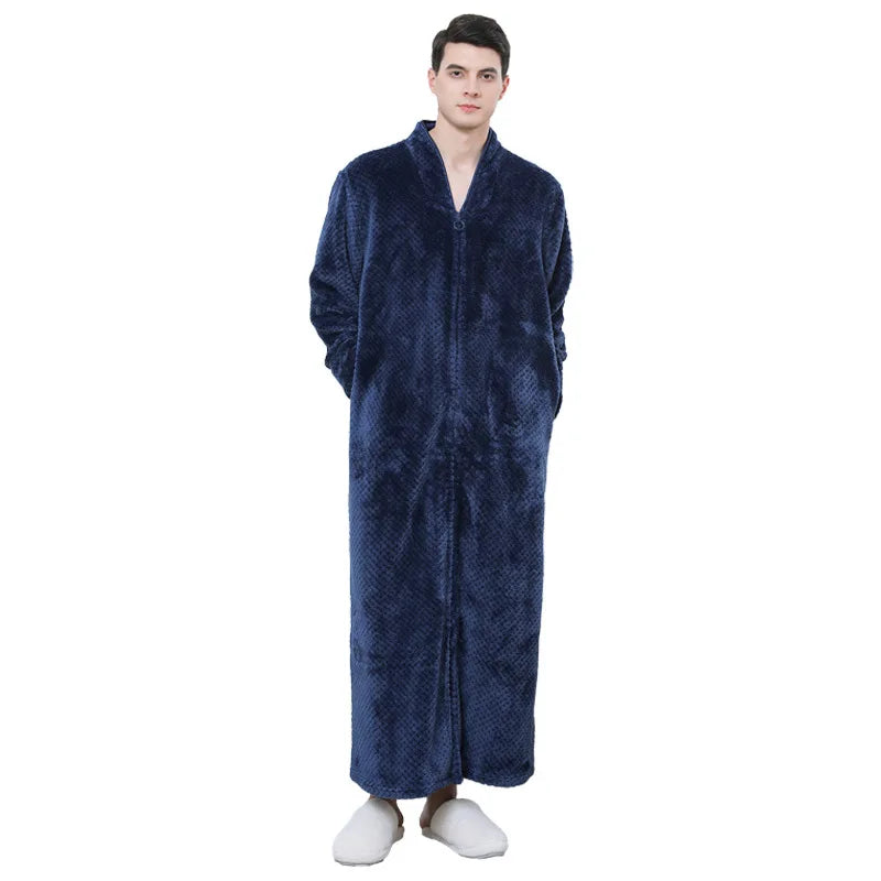 Peignoir_de_bain_femme_grande_taille-coton-flanelle-polyester-manche-longue-epais-moelleux-doux-confortable-longueur-cheville-absorbant-printemps-automne-hiver-bleu-marine