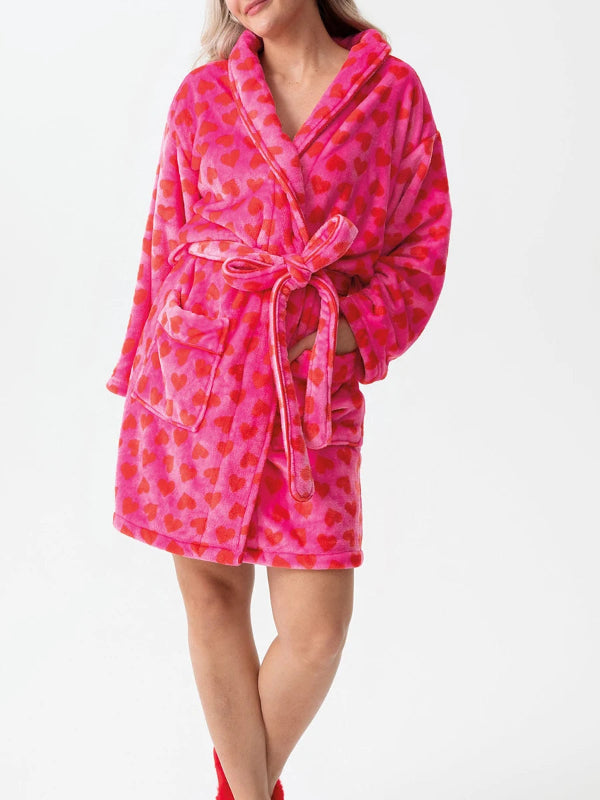 Peignoir de bain femme rayures marin-polyester-elasthane-capuche-manche-longue-mi-cuisse-absorbant-rayure-rose-bonbon