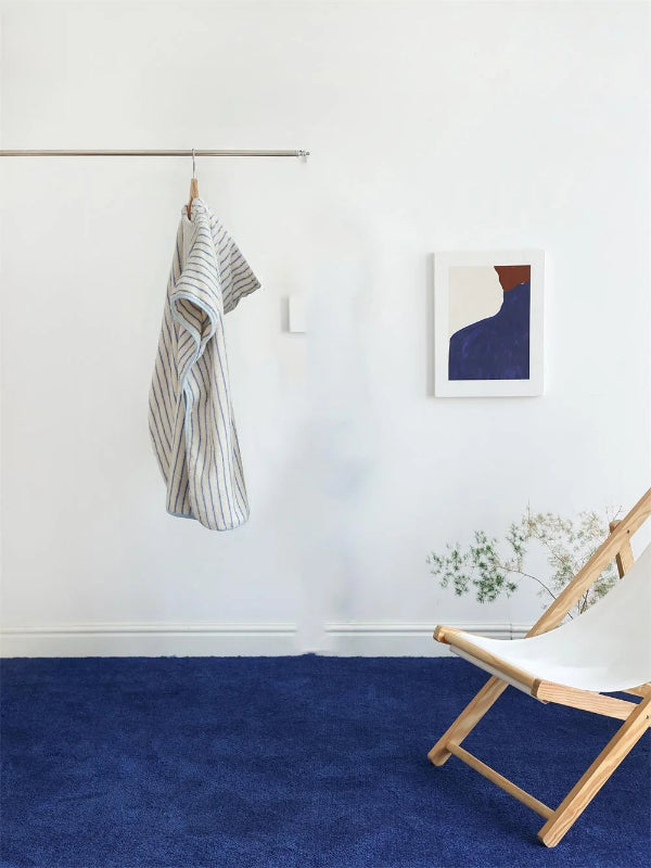 Peignoir de bain femme reversible-coton-polyester-absorbant-hiver-sans-manche-boutonne-bleu-blanc