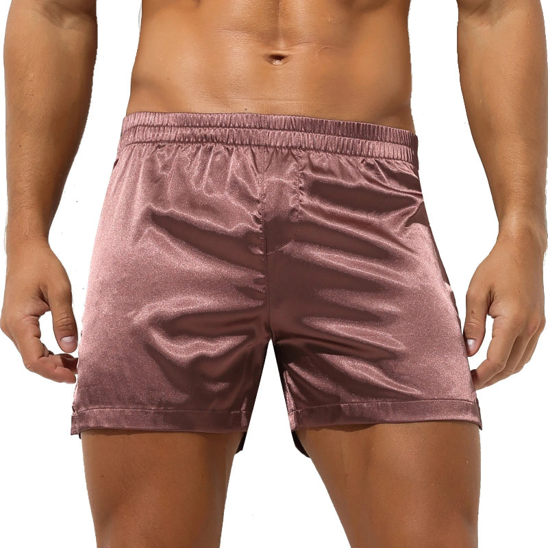 Peignoir de bain homme court capuche-polyester-satiné-absorbant-culotte-été-marron