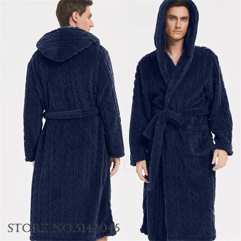Peignoir de bain homme en éponge-flanelle-polyester-bleu-manche-longue