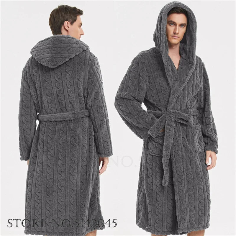 Peignoir de bain homme en éponge-flanelle-polyester-gris-mi-mollet