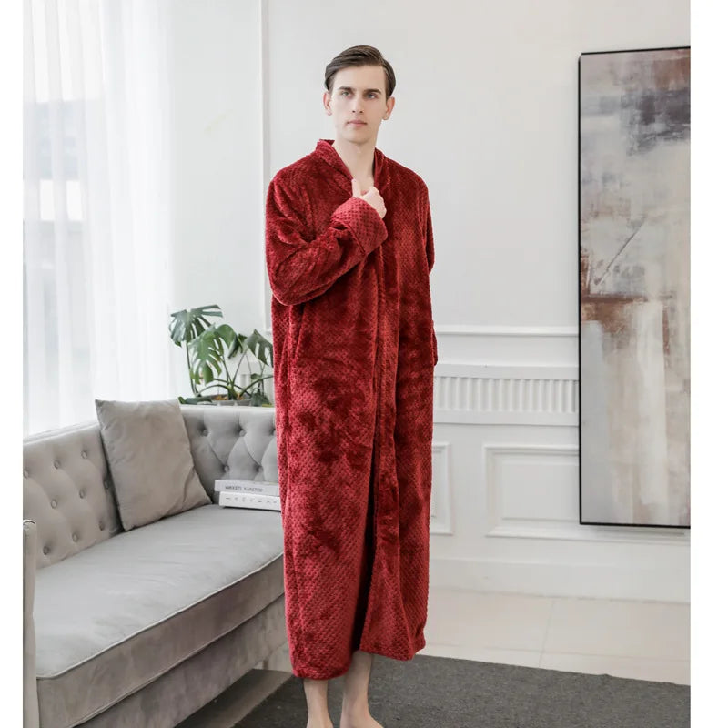 Peignoir de bain long femme-mi-mollet-rouge