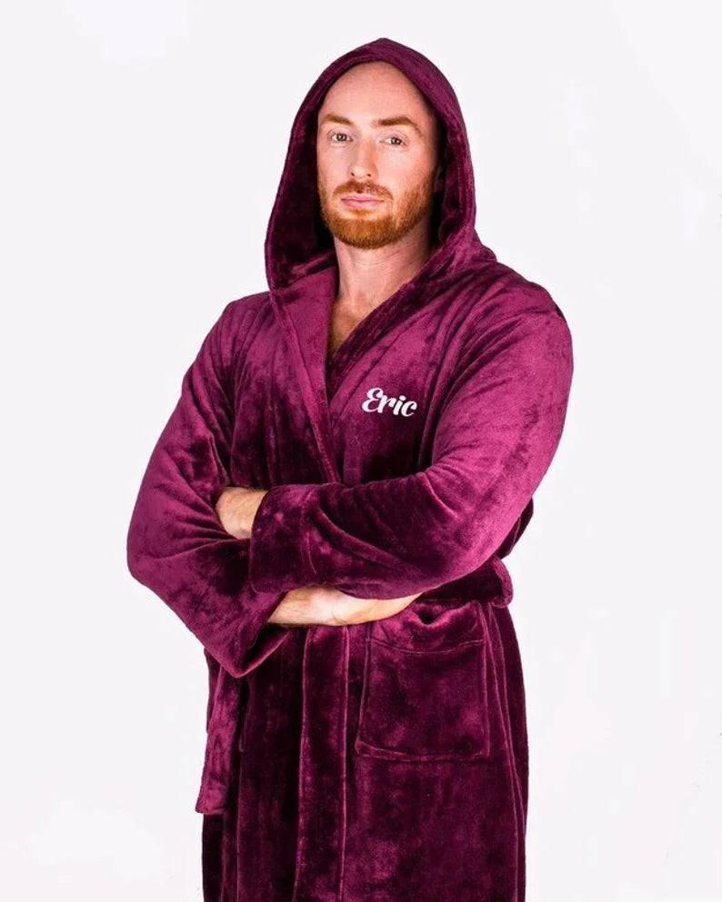 Peignoir de bain pour homme personnalisé-bordeaux-doux