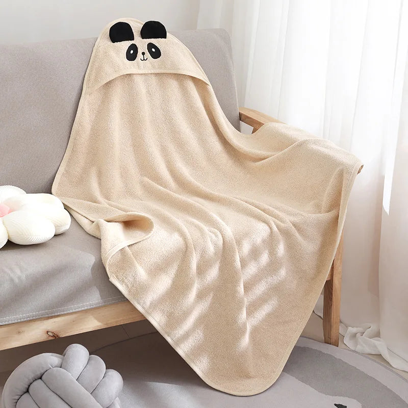 Peignoir bébé de bain — Format carre polyester-coton-capuche animale-éponge-doux-confortable-épais-moelleux-absorbant-printemps-hiver-automne-beige