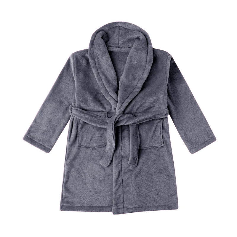 Peignoir_blanc_de_bain_enfant_10_ans_pas_cher-flanelle-polyester-col chale-manche longue-mi-mollet-epais-doux-confortable-moelleux-absorbant-printemps-hiver-automne-gris