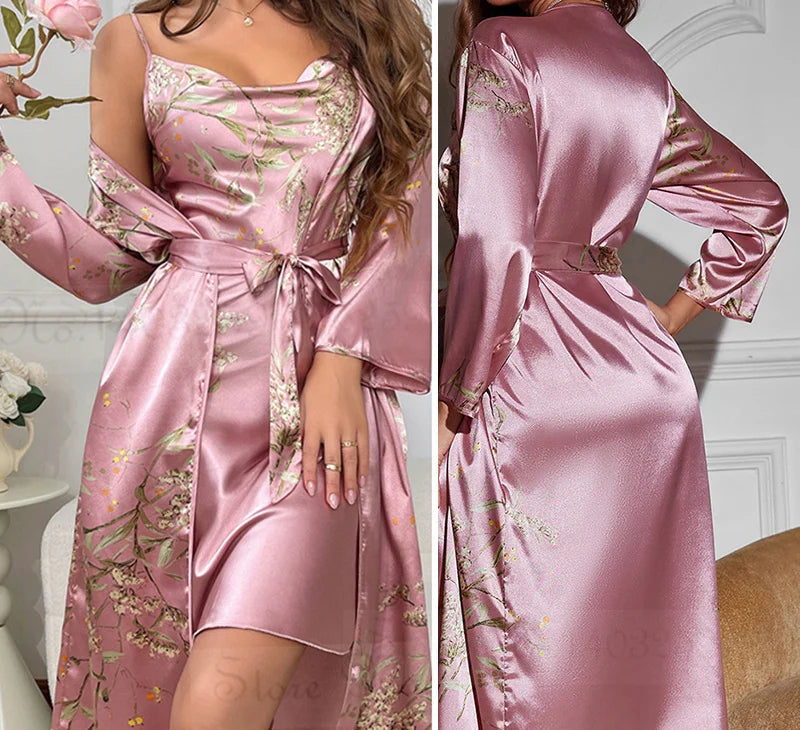 Peignoir_court_de_bain_femme_pas_cher-satin polyester-motif floral-léger-manche longue-mi mollet-absorbant-doux-moelleux-été-confortable-printemps-violet