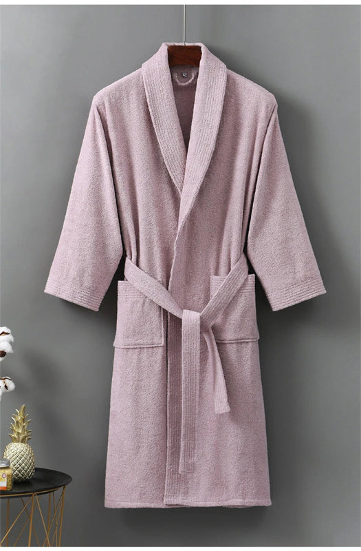 Peignoir_de_bain_100_coton-pur_coton-manche_trois_quarts-mi-mollet-col_V-doux-confortable-moelleux-épais-absorbant-printemps-hiver-automne-marron