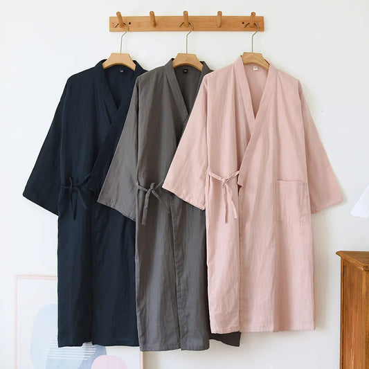 Peignoir_de_bain_100_coton_en_solde-col V-poche unique-style kimono-manche trois quarts-mi-mollet-doux-confortable-moelleux-absorbant-printemps-automne-été