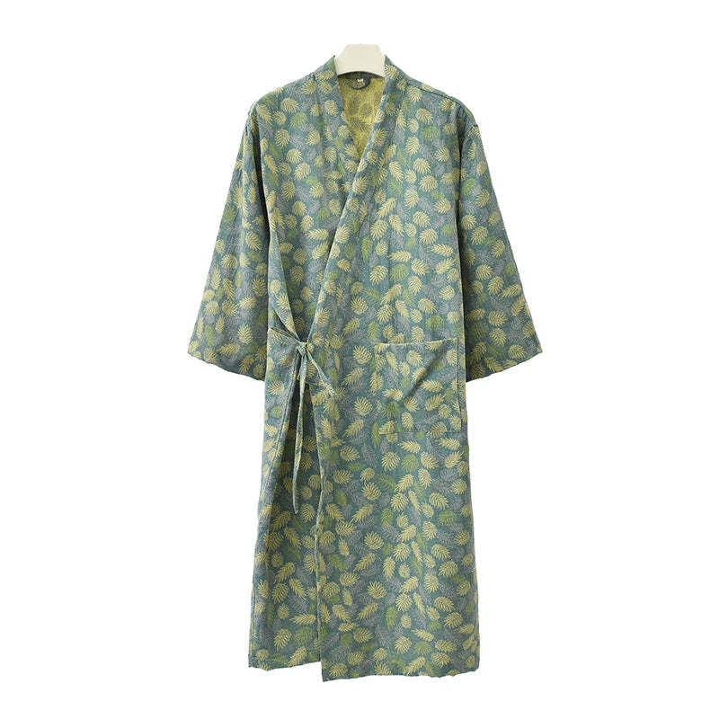Peignoir_de_bain_100_coton_femme-Coton-teint_en_Fil_100_-_séchage_express_et_lavage_main-kimono_éclat_floral-doux-confortable-moelleux-hiver-printemps-automne-vert